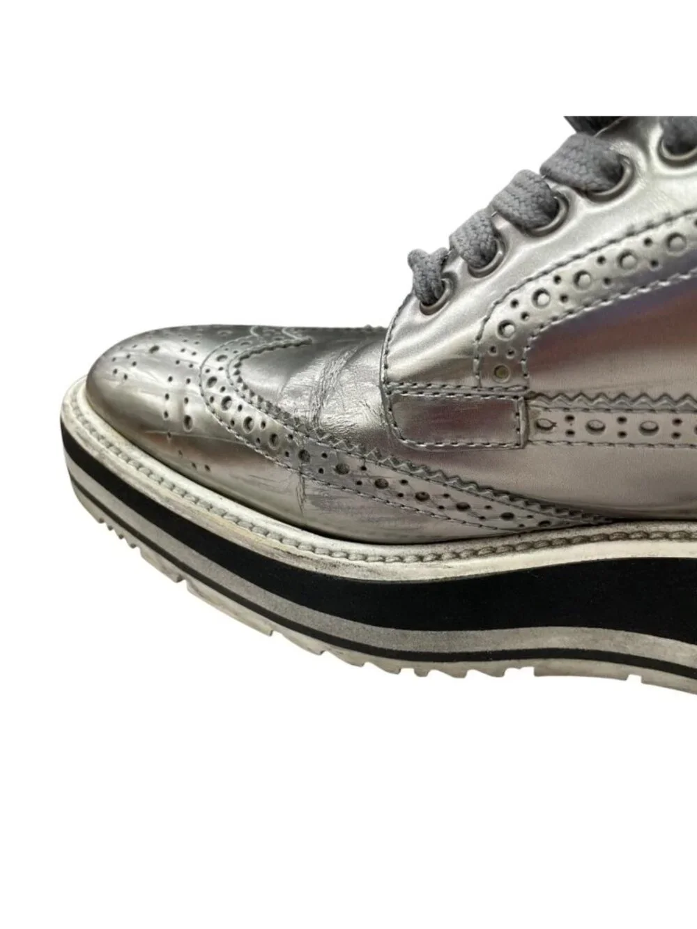 Prada Wingtip Sneakers Silver Metallic Shoes